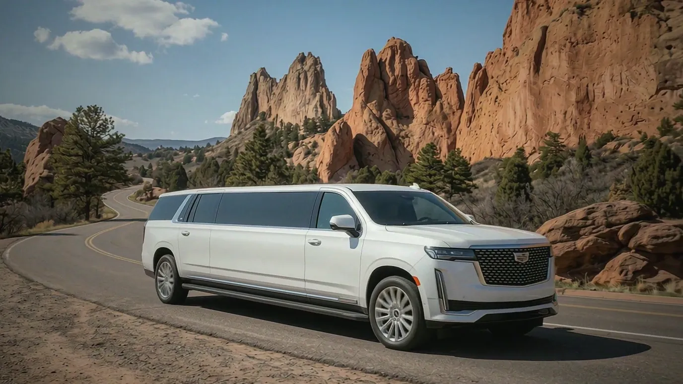 Vail white Cadillac Escalade 20 passenger stretch limo