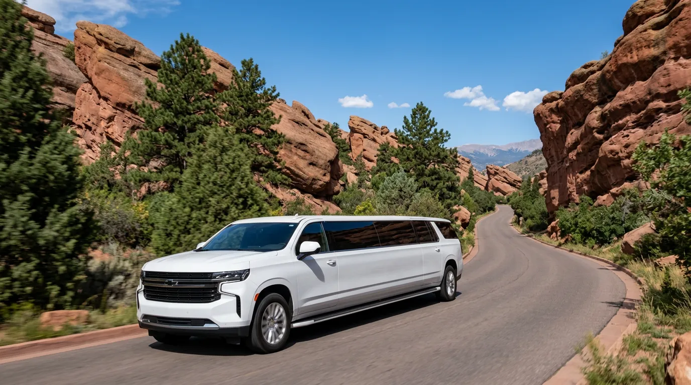 Vail white Chevy Suburban 20 passenger stretch limo